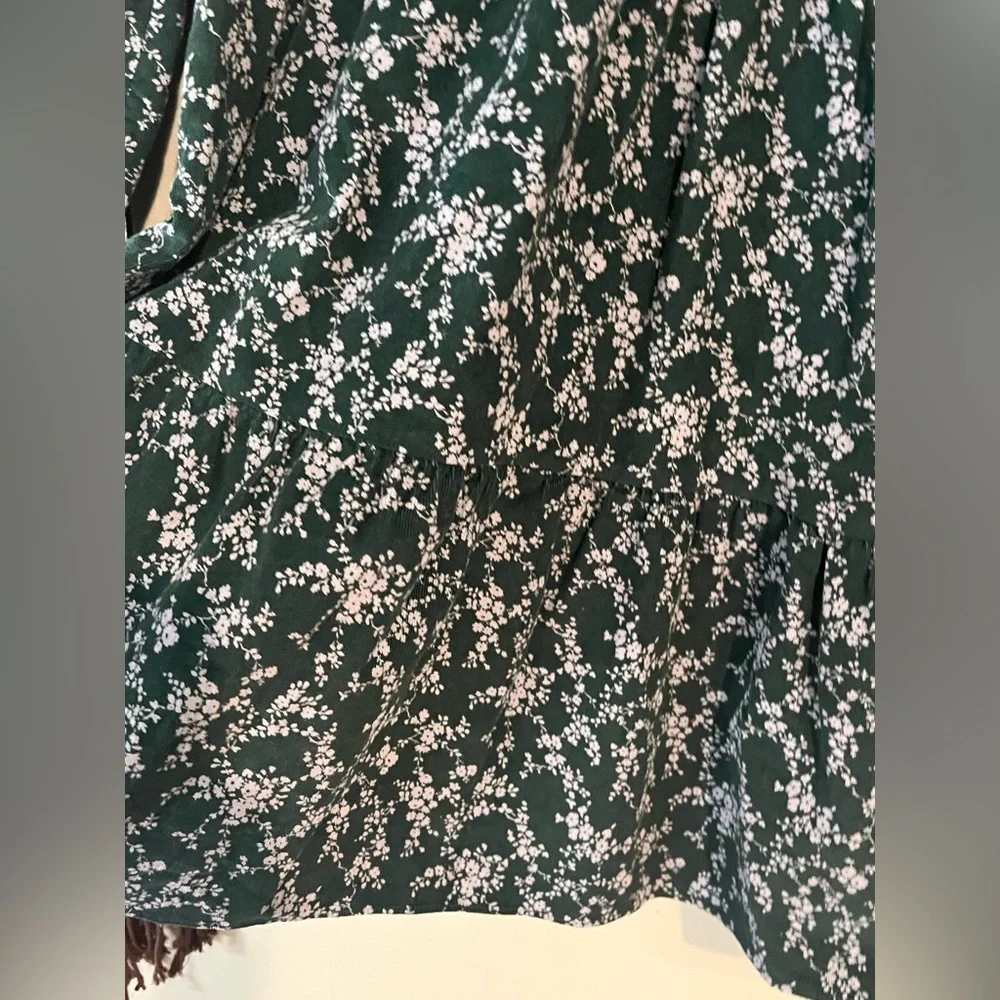 Gap Micro Corduroy Floral Green Girls Dress Tiered Fell Long Sleeves 12  New